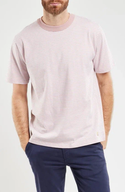 Armor-lux Heritage Stripe T-shirt In Antic Pink/ Blanc