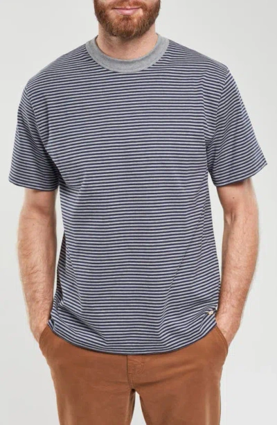 Armor-lux Heritage Stripe T-shirt In Misty Grey/ Marine Deep
