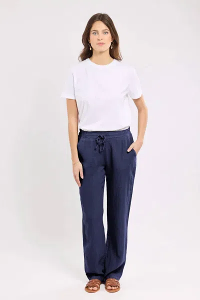 Armor-lux Drawstring Linen Pant In Seal In Blue