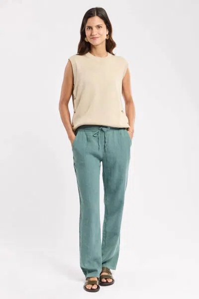 Armor-lux Drawstring Linen Pant In Silver Pine In Green