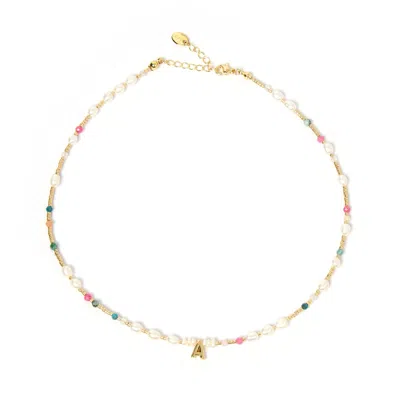 Arms Of Eve Women's Beaded Gemstone & Pearl Initial Necklace In Multi