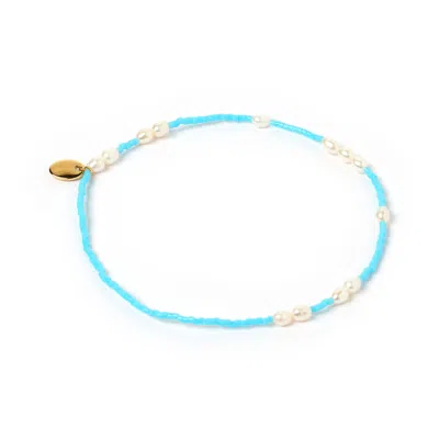 Arms Of Eve Women's Blue Poppy Pearl & Glass Beaded Anklet - Turquoise