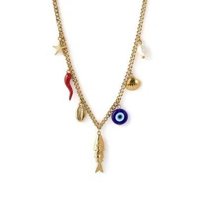 Arms Of Eve Women's Blue / Red / Gold Oceanus Charm Necklace