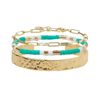 Arms Of Eve Women's Gold / Blue Savana Bracelet Stack - Ocean In Multi
