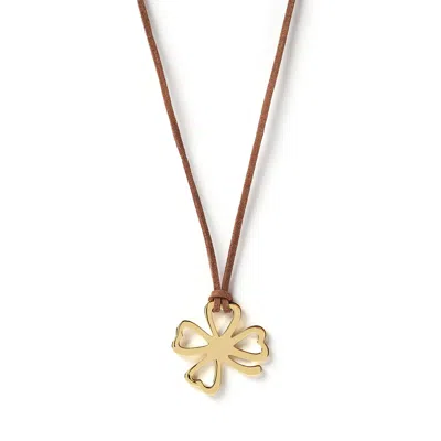 Arms Of Eve Women's Gold / Brown Rahnee Gold Clover Necklace In Burgundy