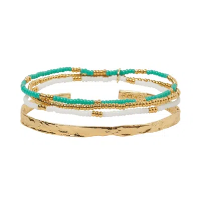 Arms Of Eve Women's Gold / Green Sunshine Bracelet Stack - Ocean In Multi
