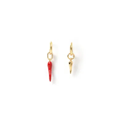 Arms Of Eve Women's Gold / Red Double Cornicello Single Earring Stack In Multi
