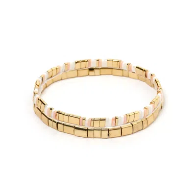 Arms Of Eve Women's White / Pink Caribbean Bracelet Set - Peony In Multi