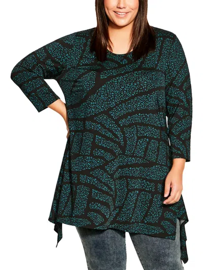 Arna York Womens Animal Print Sharkbite Hem Tunic Top In Multi