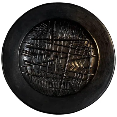 Pre-owned Arnaldo Pomodoro Wall Sculptural Ceramic Plate By  In Black