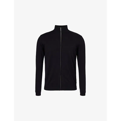 Arne Mens Black Funnel-neck Regular-fit Cotton-knit Jacket