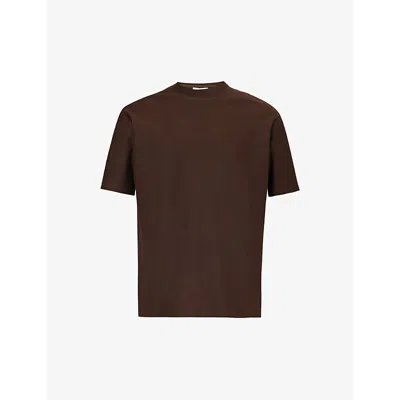Arne Mens Brown Crewneck Relaxed-fit Short-sleeved Cotton T-shirt