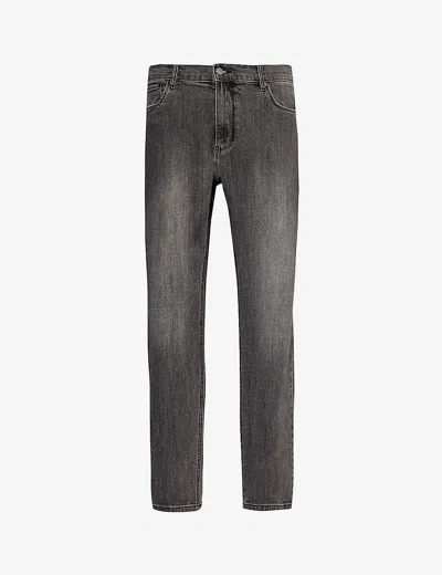 Arne Mens Grey Wash Brand-patch Tapered-leg Slim-fit Stretch-denim Jeans