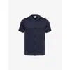 Arne Mens Navy Chevron-textured Relaxed-fit Stretch-woven Shirt