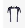 Arne Mens Navy Colour-block Ribbed Cotton-knit Polo Shirt