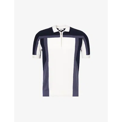 Arne Mens Navy Colour-block Ribbed Cotton-knit Polo Shirt