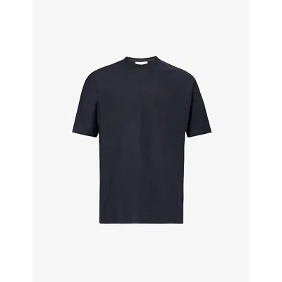 Arne Mens Navy Crewneck Relaxed-fit Short-sleeved Cotton T-shirt