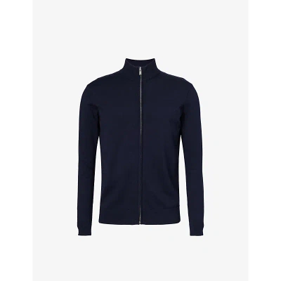 Arne Mens Navy Funnel-neck Regular-fit Cotton-knit Jacket