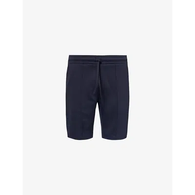 Arne Mens Navy Textured Elasticated-waistband Woven-blend Shorts