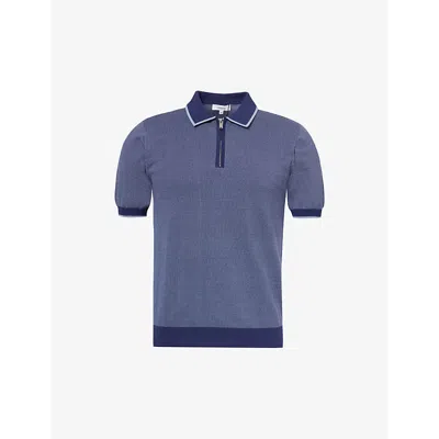 Arne Mens Navy Zipped Cotton-knit Polo Shirt
