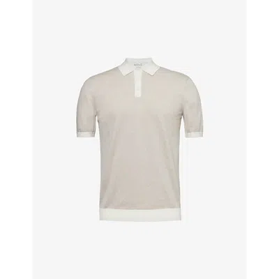 Arne Mens Oatmeal Contrast-trim Relaxed-fit Cotton-knit Polo Shirt