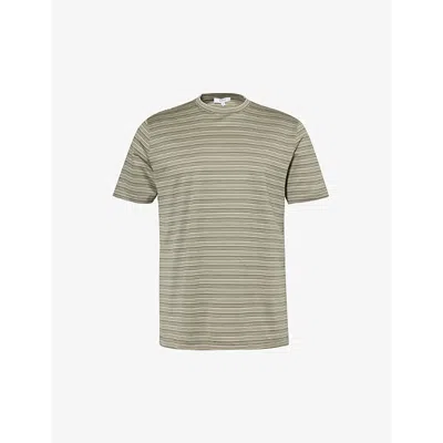 Arne Mens Olive Striped Cotton-jersey T-shirt