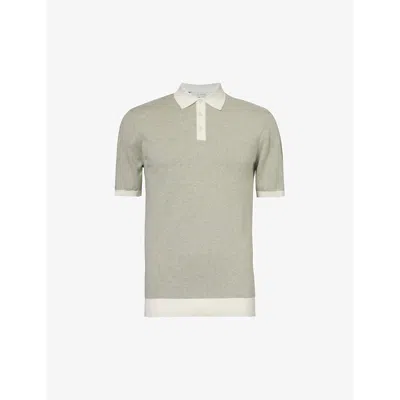 Arne Mens Sage Buttoned Cotton Knitted Polo Shirt