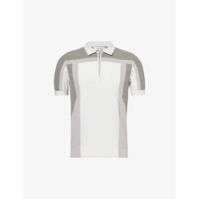 Arne Mens Sage Colour-block Ribbed Cotton-knit Polo Shirt