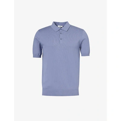 Arne Mens Silk Blue Short-sleeved Regular-fit Cotton-knit Polo Shirt