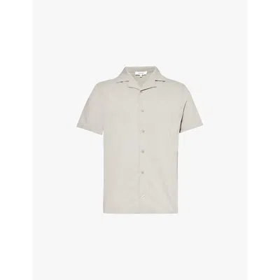 Arne Mens Stone Seersucker-textured Short-sleeved Cotton-blend Shirt