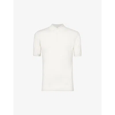 Arne Mens White Cotton-blend Knitted Polo Shirt