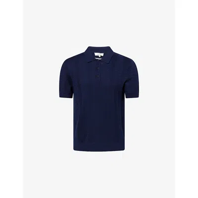 Arne Mens Arles Wave Textured Woven Polo Shirt Navy