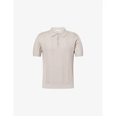 Arne Mens Arles Wave Textured Woven Polo Shirt Stone Xl