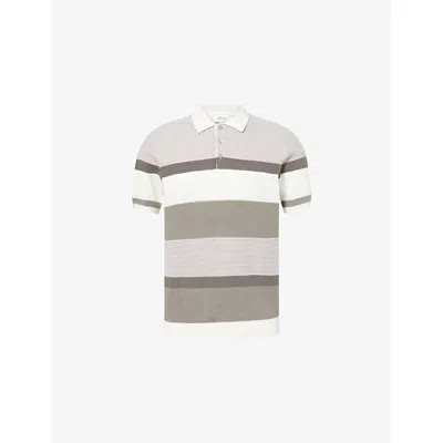 Arne Mens White Calle Striped Knitted Polo Shirt