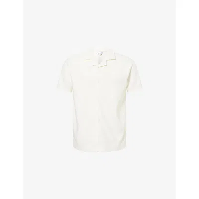 Arne Mens  Camp-collar Ribbed Woven Shirt In Ecru