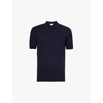 Arne Mens Navy Cotton-blend Knitted Polo Shirt Xxl