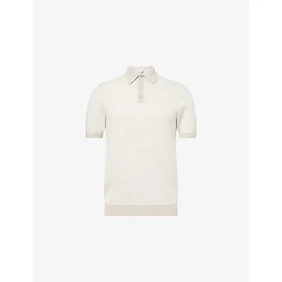Arne Mens Stone Este Geometric-pattern Knitted Polo Shirt In Gray