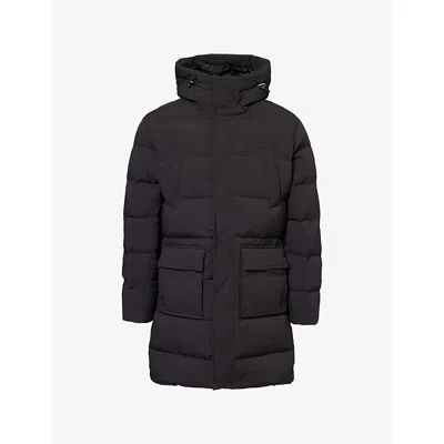 Arne Mens Black Hooded Mid-length Puffer Parka