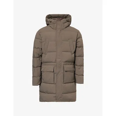 Arne Mens Olive Hooded Mid-length Puffer Parka In Brown