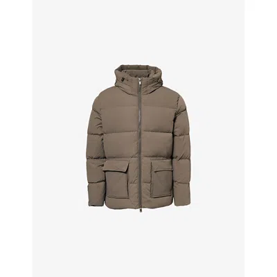 Arne Mens Olive Hooded Short Puffer Parka In Brown