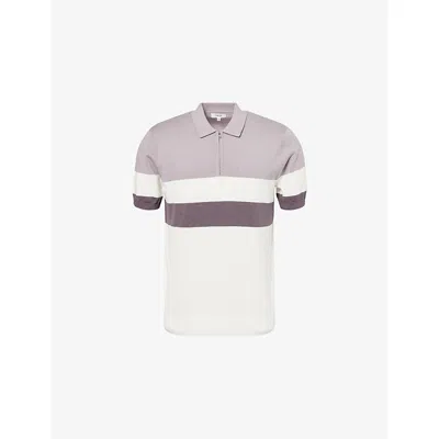 Arne Mens Mid Grey Lario Striped Knitted Polo Shirt In Gray