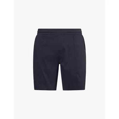 Arne Mens Navy Seersucker Relaxed-fit Cotton-blend Shorts In Blue