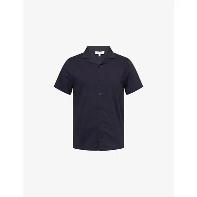 Arne Mens Navy Seersucker Short-sleeve Cotton Blend Shirt In Blue