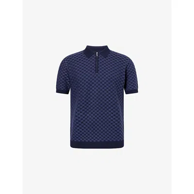 Arne Mens Navy Square Short-sleeve Knitted Polo Shirt In Blue