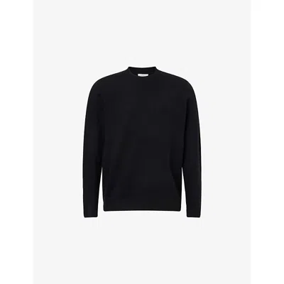 Arne Mens Black Crew-neck Long-sleeve Knitted Jumper