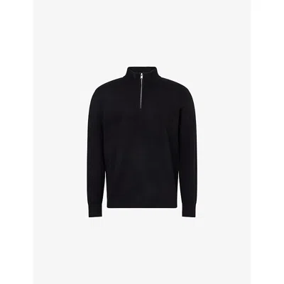 Arne Mens Black High-neck Half-zip Knitted Jumper In Blue