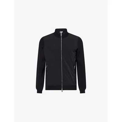 Arne Mens Black Hybrid Knitted Shell-woven Bomber Jacket