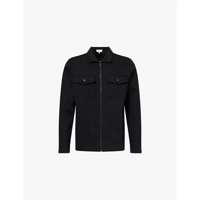 Arne Mens Black Patch-pocket Zip-up Stretch-cotton Overshirt