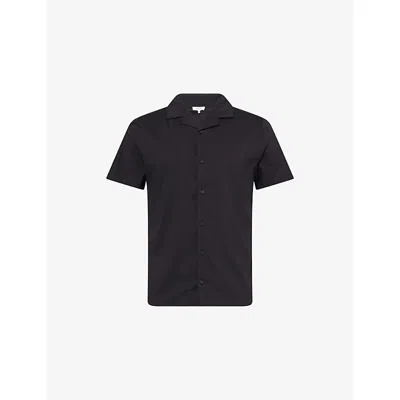 Arne Mens Black Seersucker Short-sleeve Cotton Blend Shirt