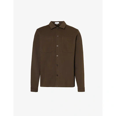 Arne Mens Brown Buttoned Regular-fit Cotton-blend Overshirt